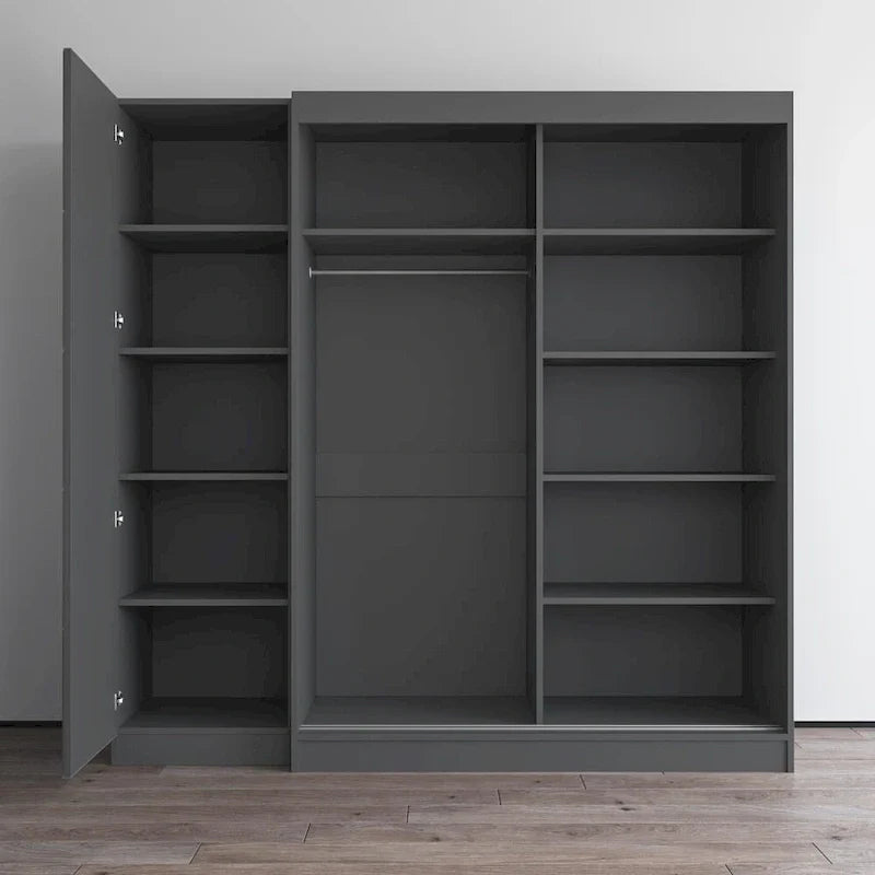 Armoire à 2 portes avec miroir, façade en verre, pour 2 personnes (gris / noir / blanc)