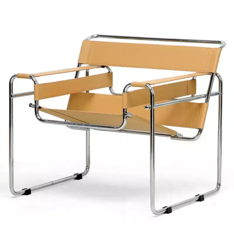 Baxton Studio Jericho leren accentstoel in mid-centurystijl, beige: chromen afwerking, vloervriendelijke poten, volledig gemonteerd