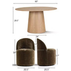 Modern Dining Table Set For 6, Round Pedestal Dining Table, Swivel Rolling Barrel Chairs With Wheels, Textured Chenille- Panipeachy