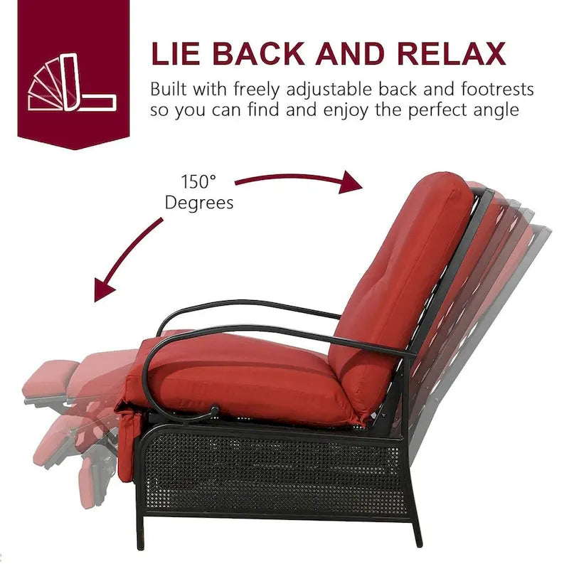 Fauteuil inclinable réglable de salon pour extérieur avec coussin - 38 (P) x 26.5 (L) x 38.5 (H) POUCES