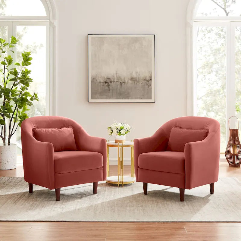 28,34 Zoll, 2er-Set Akzent-Sessel, Samt-Sessel im Fassondesign mit Beinen aus Massivholz