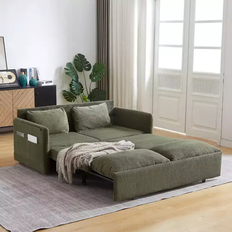 64,5 3-in-1-Schlafsofa aus Cord mit ausziehbarem Bett