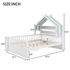 Lit cabane en bois ModernLuxe pour 1 ou 2 personnes avec tête de lit avec rangement, cadre de lit pour enfants en pin massif avec barrières de sécurité