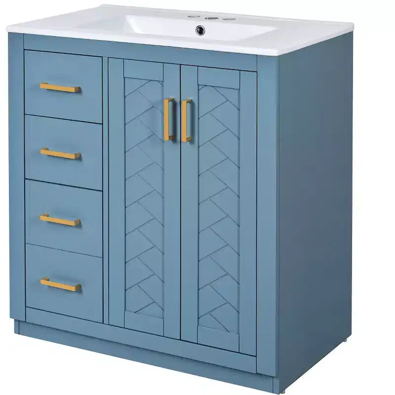 30 Einzelwaschbecken-Badezimmerwaschtisch mit Unterschrank und 3 Schubladen - Schwarz / Blau / Grün / Indigo / Weiß