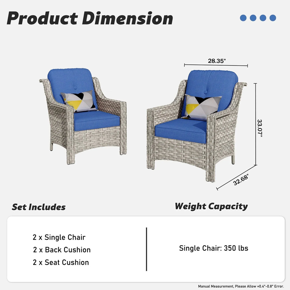 Ensemble de 2 fauteuils de jardin d’extérieur HOOOWOOO en rotin tressé à dossier haut