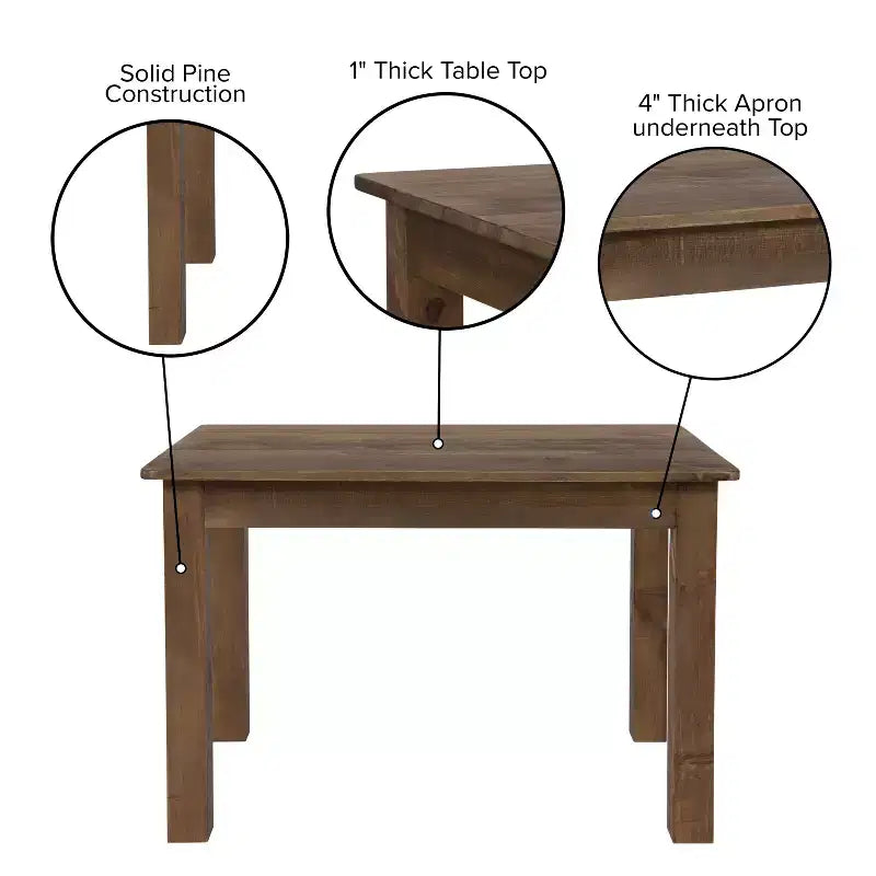 Table de salle à manger de ferme rectangulaire en pin massif Flash Furniture, 46 x 30