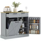 HOMCOM Tilt Out Trash Can Cabinet with Drawers, Farmhouse Kitchen Cabinet with Hidden Trash Can for Kitchen
