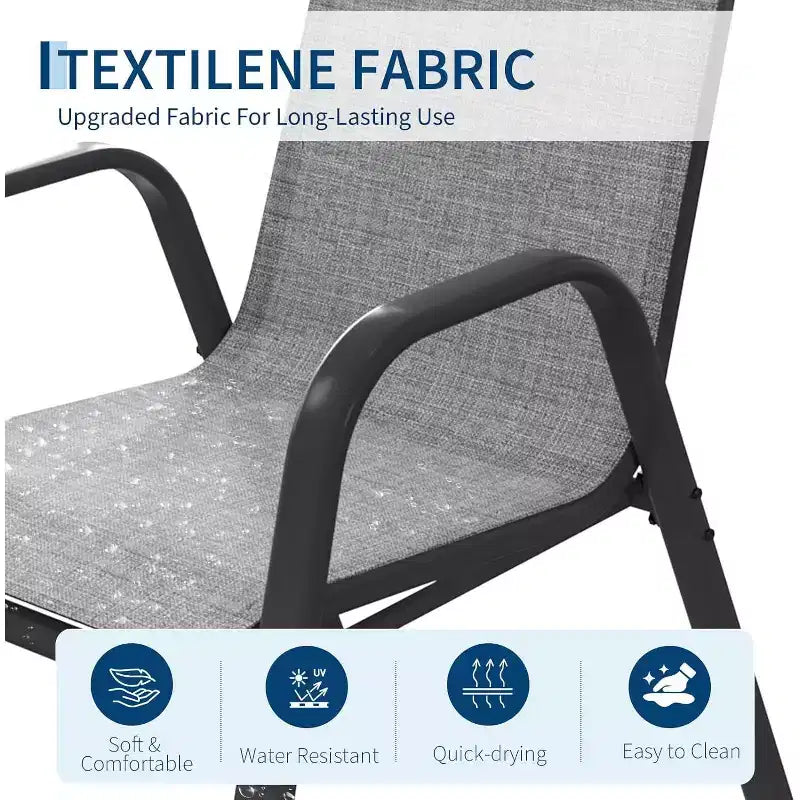 Chaises de patio, ensemble de 4 ou 6 chaises de salle à manger d’extérieur empilables, légères et résistantes à toutes les intempéries, en textilène, avec accoudoirs, pour jardin et terrasse de piscine