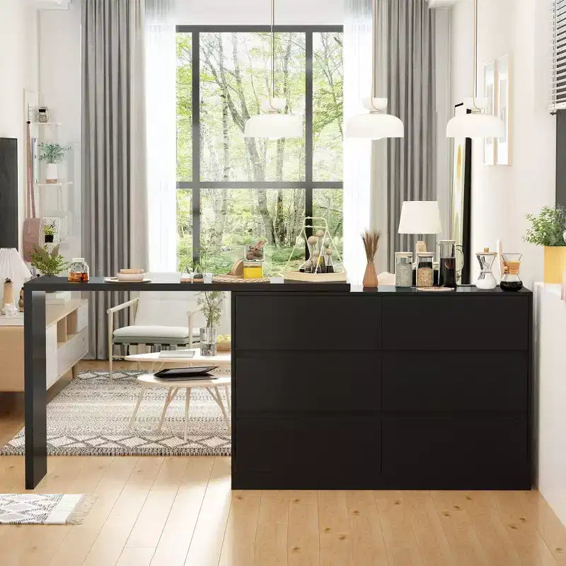 Buffet bahut intelligent pivotant/extensible avec 6 tiroirs, plateau extensible, tapis antidérapant, table à manger pivotante, garde-manger îlot de cuisine