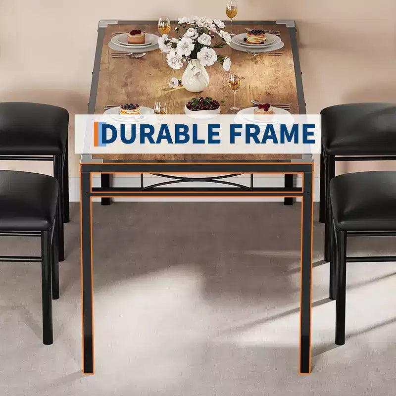 Ensemble de table à manger pour 4 personnes avec 4 chaises rembourrées, ensemble de table de cuisine en bois de 5 pièces avec protection d’angle pour cuisine, appartement ou petit espace