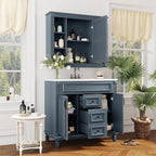 Meuble-lavabo moderne de salle de bains de 36 po avec vasque sur plan, armoire à miroir, 2 portes et 2 tiroirs