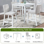 Modern 5-Piece Dining Set with Square Counter Height Table & 4 Upholstered Chairs