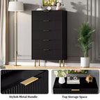 White / Marble & Wood 5-Drawer Dresser ?C Fluted Panel, for 1 Person Use