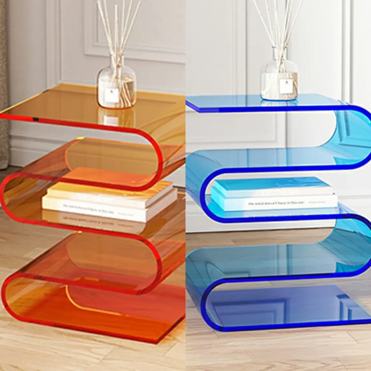 Contemporary Acrylic S-Shaped Side Table with Storage