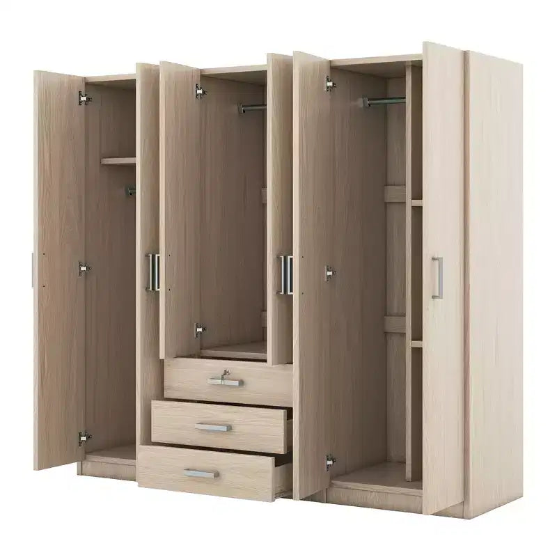 Houten kledingkast met 6 deuren en laden voor de slaapkamer