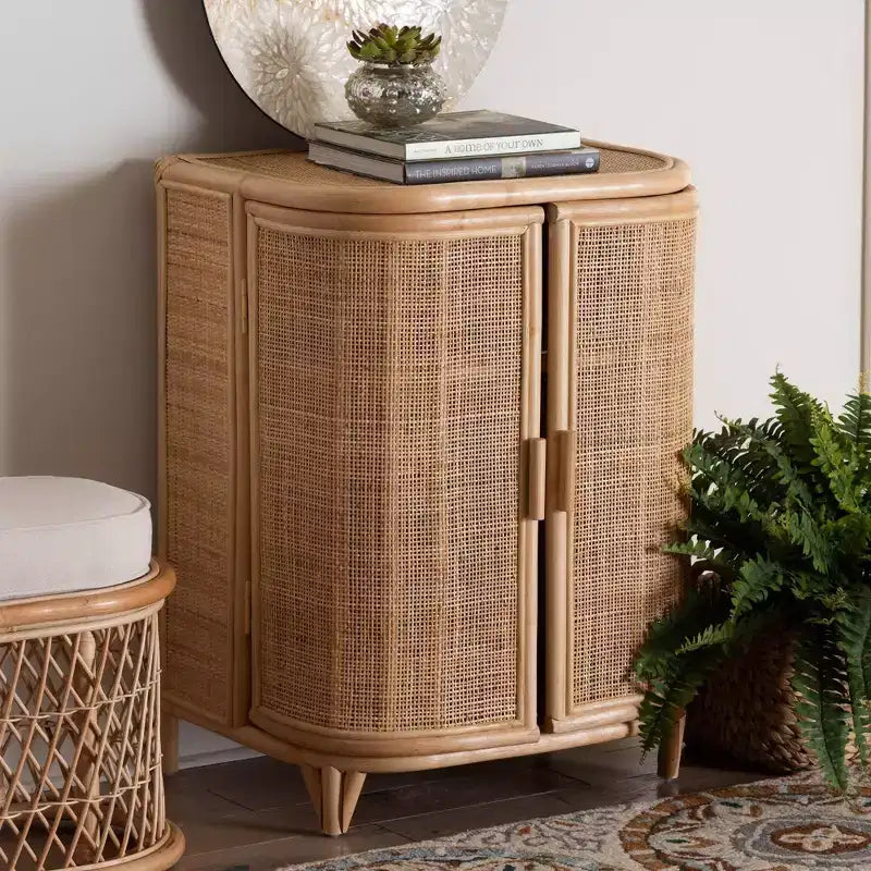 Meuble de rangement en rotin naturel bali & pari Yanka Natural : fabriqué à la main, 2 étagères, design bohème