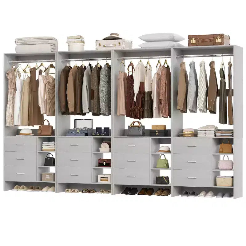 Besiost Set of 4 Closet Organizer with Wooden Drawers and Hanging Rods