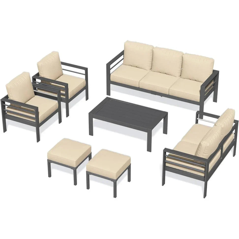 AECOJOY 7-teiliges Aluminiummöbel-Set für die Terrasse, Outdoor-Sitzgruppe