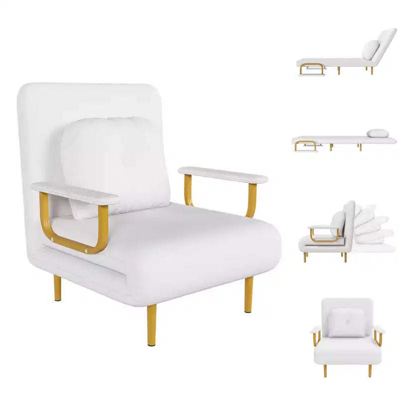 Canapé-lit pliant 3-en-1, fauteuil convertible avec dossier réglable en 5 positions et coussin, couchage gain de place pour salon, chambre et bureau (blanc)