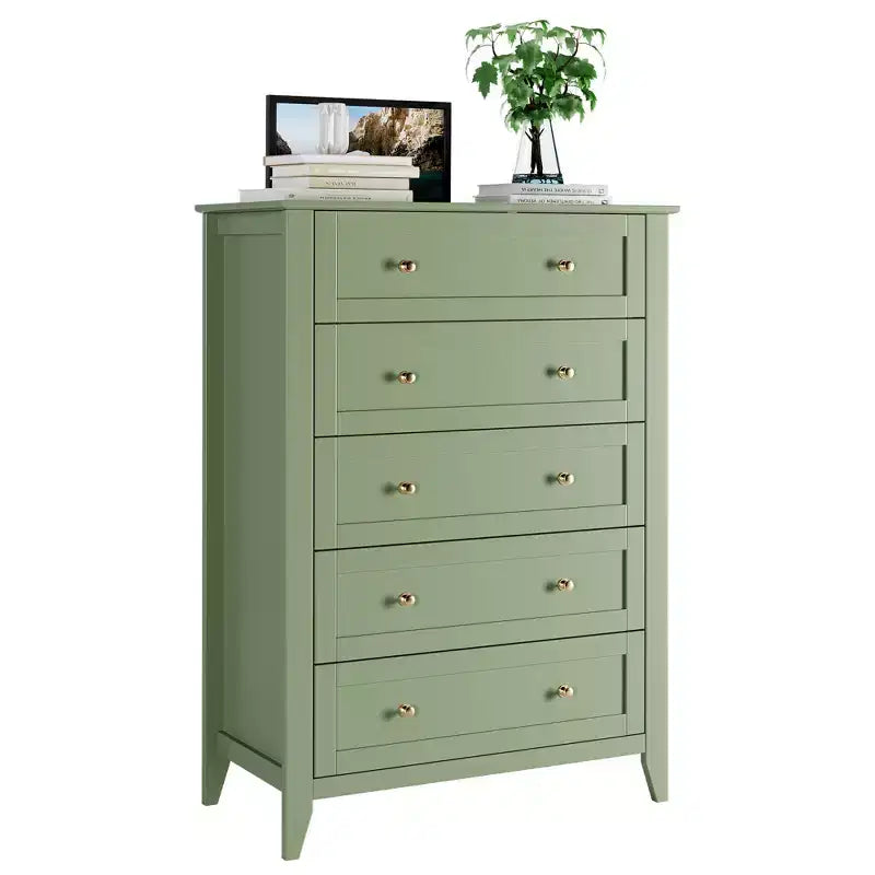 Commode haute de 42,5 po à 5 tiroirs pour chambre, armoire de rangement en bois avec tiroirs profonds de 11,9 po et boutons en métal doré, idéale pour l’entrée ou le couloir
