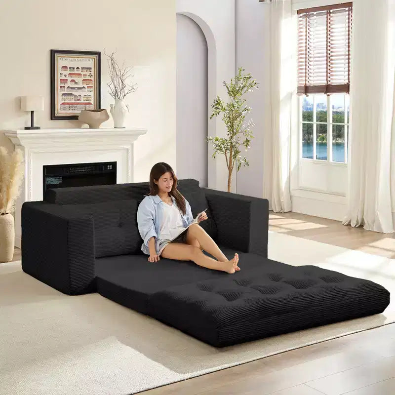 Mjkone 71' 2-in-1 slaapbank, opvouwbare loveseat met geribde stof en knopen, ruimtebesparend