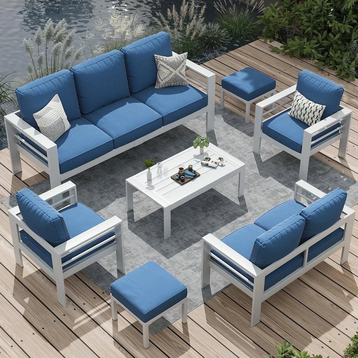 AECOJOY 7-teiliges Aluminiummöbel-Set für die Terrasse, Outdoor-Sitzgruppe