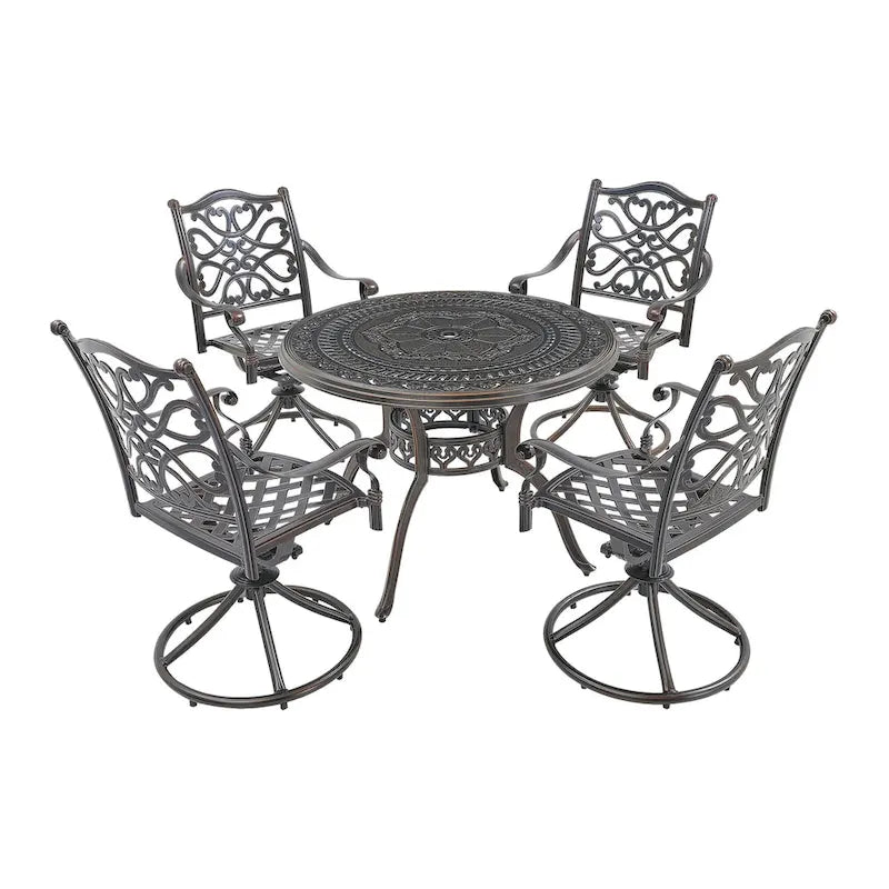 Ensemble de salle à manger de patio en aluminium moulé en 5 pièces avec 4 chaises pivotantes