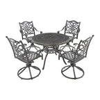 Ensemble de salle à manger de patio en aluminium moulé en 5 pièces avec 4 chaises pivotantes