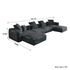 Grote modulaire hoekbank met corduroybekleding, U-vormig, 4-zits, met 2 ottomanen en 5 kussens