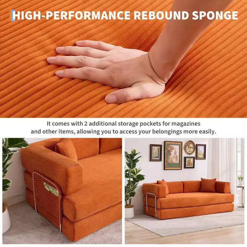 Schlafsofa, 78,8 5-in-1-Klappmatratzen-Couch/Loveseat, formstabiler Stahlrahmen, Cord mit Kissen