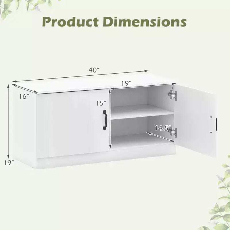 2-Door Shoe Bench wirh Adjustable Shelves Hidden Storage Space Natural + White/Whi5te