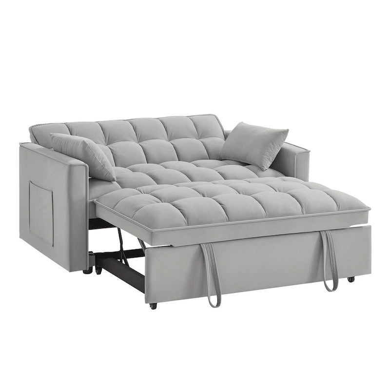 Loveseat-Schlafsofa 4-in-1 mit Armlehnen und Aufbewahrungstaschen, multifunktionales getuftetes Ausziehsofa mit verstellbarer Rückenlehne