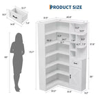 Corner Bookshelf, 74 Tall Corner Bookshelves, 6 Tiers L-Shaped Bookcase with Open Shelves and Storage Drawers for Living Room or Home Office