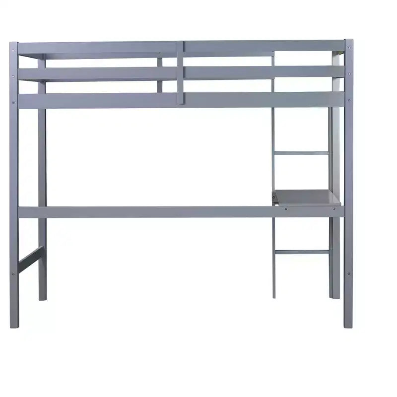 Okak Hochbett im minimalistischen Loft-Stil mit Leiter, Hochbett aus Gummibaumholz für eine Person mit Sicherheitsgeländer und integriertem Schreibtisch, Bettgestell für Kinder und Jugendliche