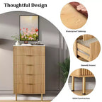 White / Marble & Wood 5-Drawer Dresser ?C Fluted Panel, for 1 Person Use