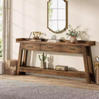 Table console Lantine à 2 niveaux avec 3 tiroirs, console de 70,9 avec rebord surélevé et étagères de rangement pour le salon, le couloir ou l’entrée
