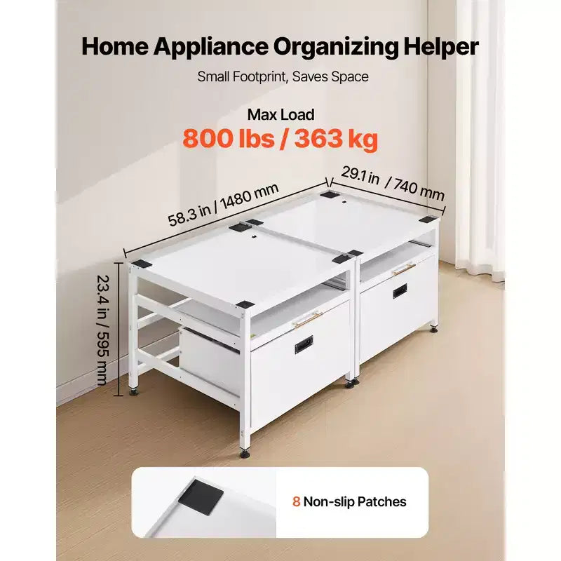 VEVOR-waspodest, 22,6 inch hoog, wasmachine- en drogerpodest van 29 x 29 inch met uitschuifbare lade en opbergruimte, draagvermogen van 800 lb, antislip, wit