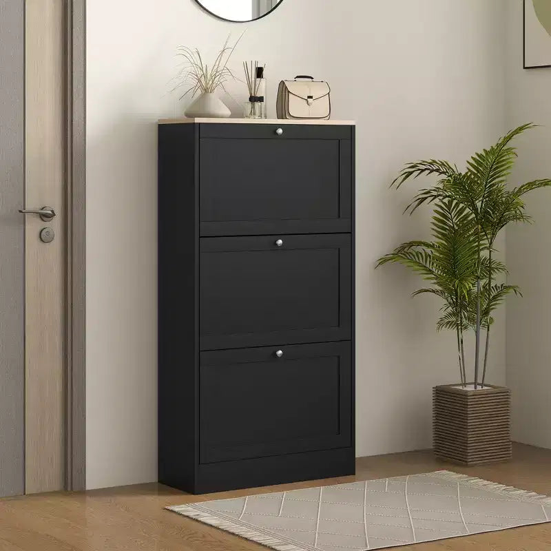 HOMCOM smalle schoenenkast voor de hal met 3 klepkasten en verstelbare planken, schoenenrek en organizer voor 12-18 paar schoenen