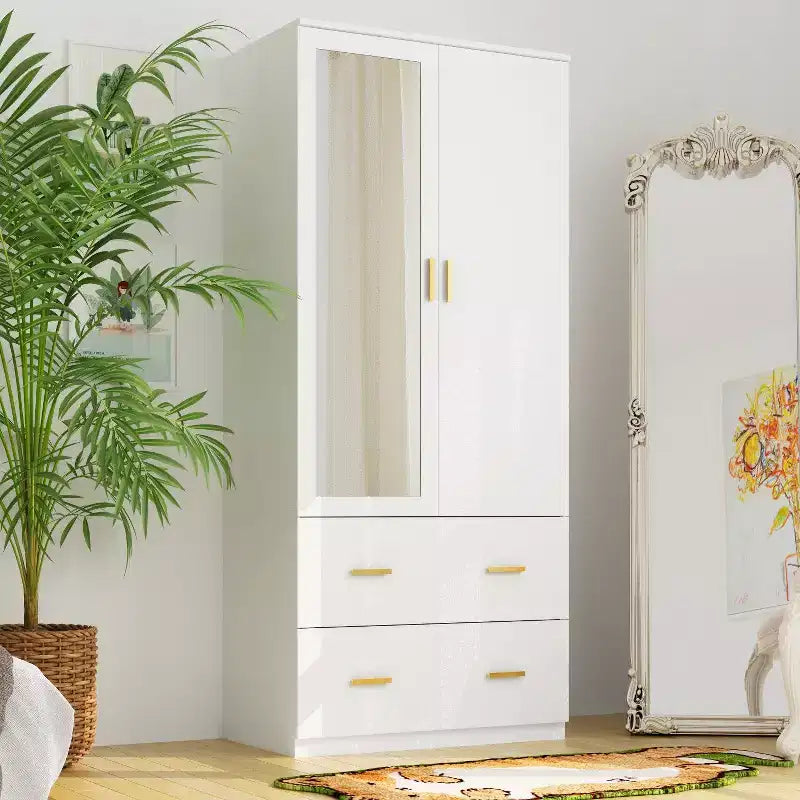 Hitow Kleiderschrank mit Doppelschublade, Spiegeltüren und zoniertem Stauraum