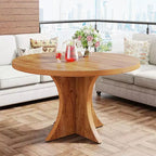 Lantine runder Esstisch mit 120 cm Durchmesser für 4–6 Personen, Küchentisch im Landhausstil mit Säulenfuß, kleiner Esstisch für Esszimmer und Wohnzimmer, Braun
