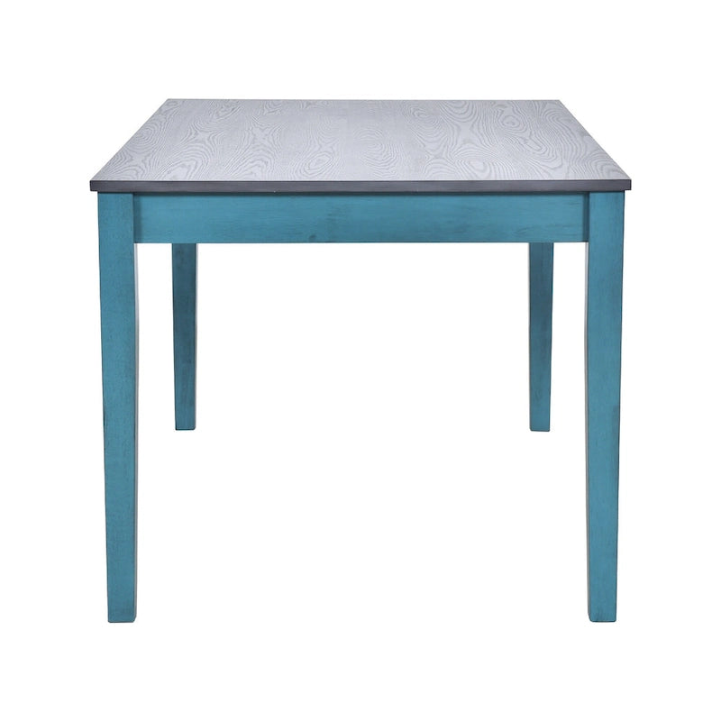 6-delige houten eetkamerset met 4 stoelen en bank, tafel met lade