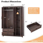 AMERLIFE 47-Zoll-Kleiderschrank im Landhausstil mit 3 Türen, 2 Schubladen, Kleiderstange und verstellbaren Regalen, freistehender Kleiderschrank-Organizer
