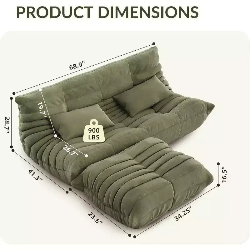 Übergroßes Fireside-Sitzsacksofa mit Hocker, haustierfreundlicher Kunstveloursleder-Loveseat für Wohnzimmer oder Büro, keine Montage erforderlich