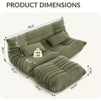 Übergroßes Fireside-Sitzsacksofa mit Hocker, haustierfreundlicher Kunstveloursleder-Loveseat für Wohnzimmer oder Büro, keine Montage erforderlich