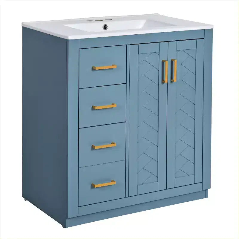 30 Einzelwaschbecken-Badezimmerwaschtisch mit Unterschrank und 3 Schubladen - Schwarz / Blau / Grün / Indigo / Weiß