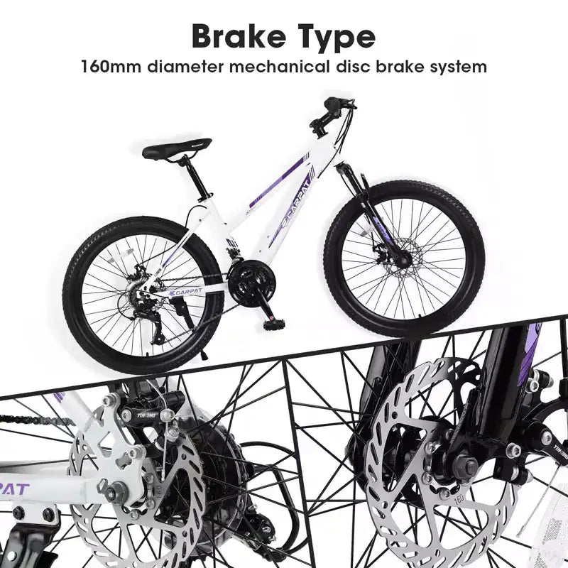 Okak 24/26-Zoll-Mountainbike mit 21 Gängen und Scheibenbremsen an Vorder- und Hinterrad, Kinderfahrrad mit 100-mm-Federgabel, Dirtbike für Jugendliche und Frauen