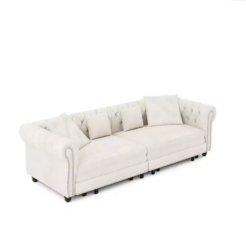 Whisen Samt-Schlafsofa in King-Size mit Ausziehfunktion und 3-in-1-Funktion, wandelbares Schlafsofa mit beweglichem Hocker und Steppdesign