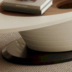 Table basse ovale moderne minimaliste de luxe léger avec plateau en verre et base grise 51 in. - L 51.18'W 25.59'H 14.37'