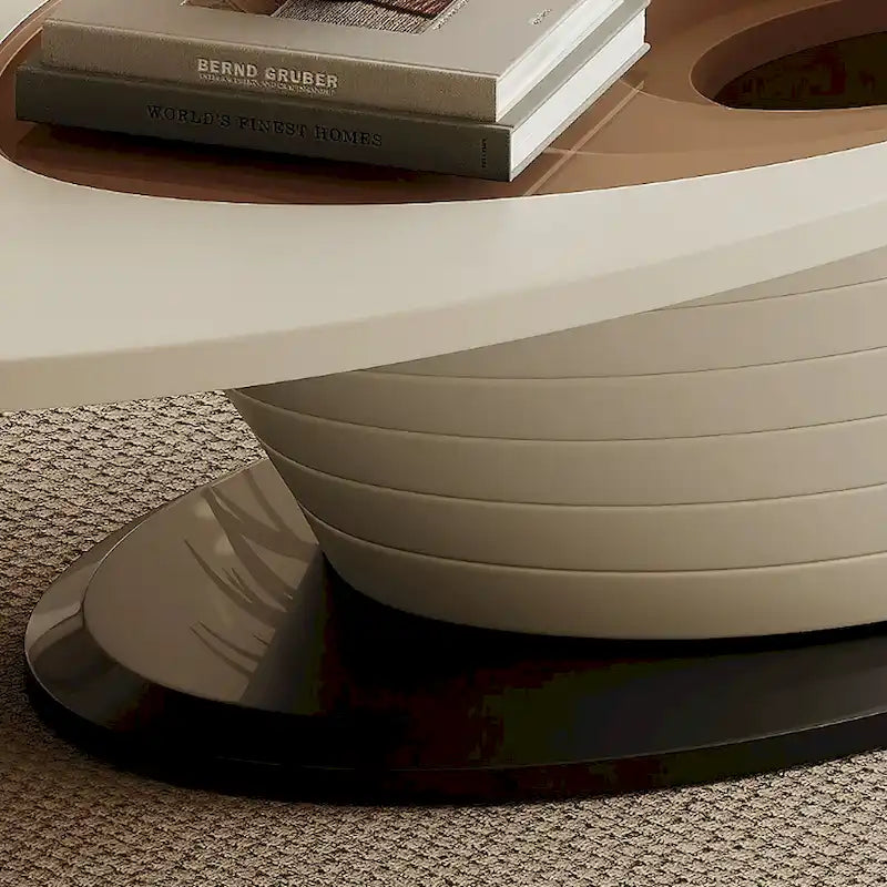 Table basse ovale moderne minimaliste de luxe léger avec plateau en verre et base grise 51 in. - L 51.18'W 25.59'H 14.37'