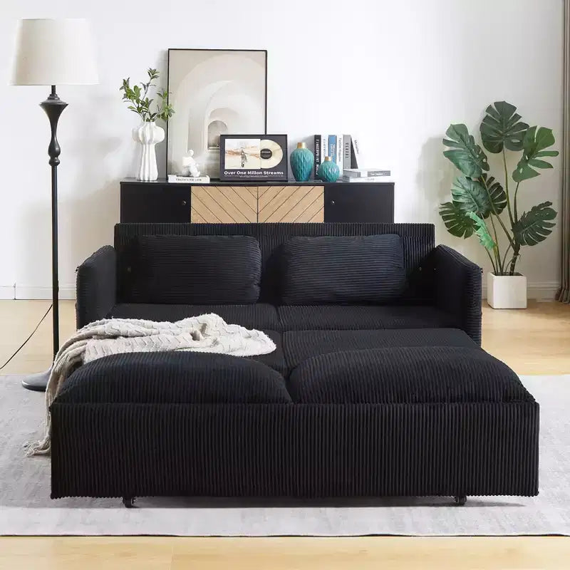 64,5 3-in-1-Schlafsofa aus Cord mit ausziehbarem Bett